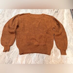 NWT GAP Cocoa Powder Brown Knit Sweater Size Small Puff Sleeve Cotton Pullover